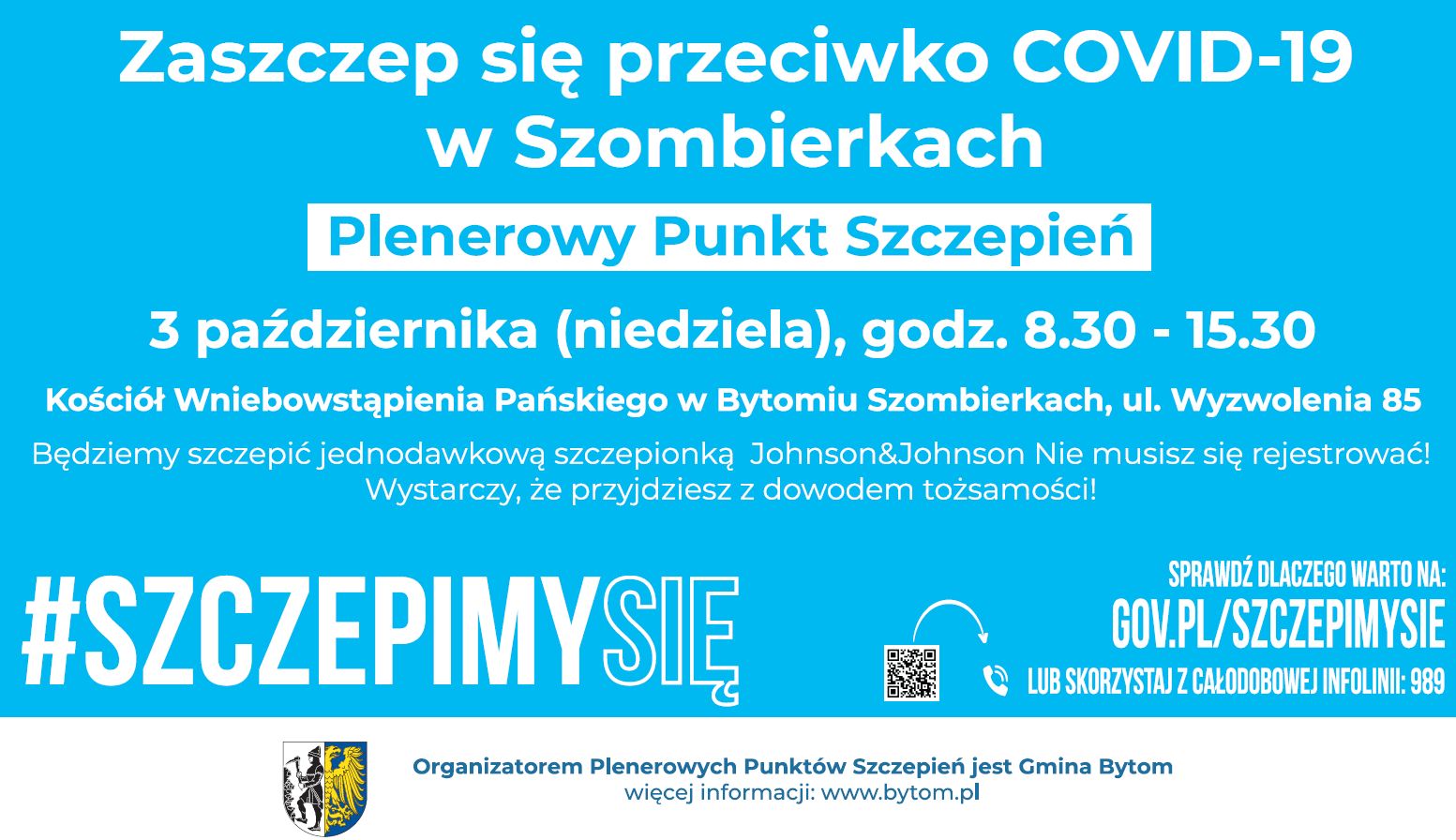 Plakat informacyjny dotyczący szczepień w Szombierkach